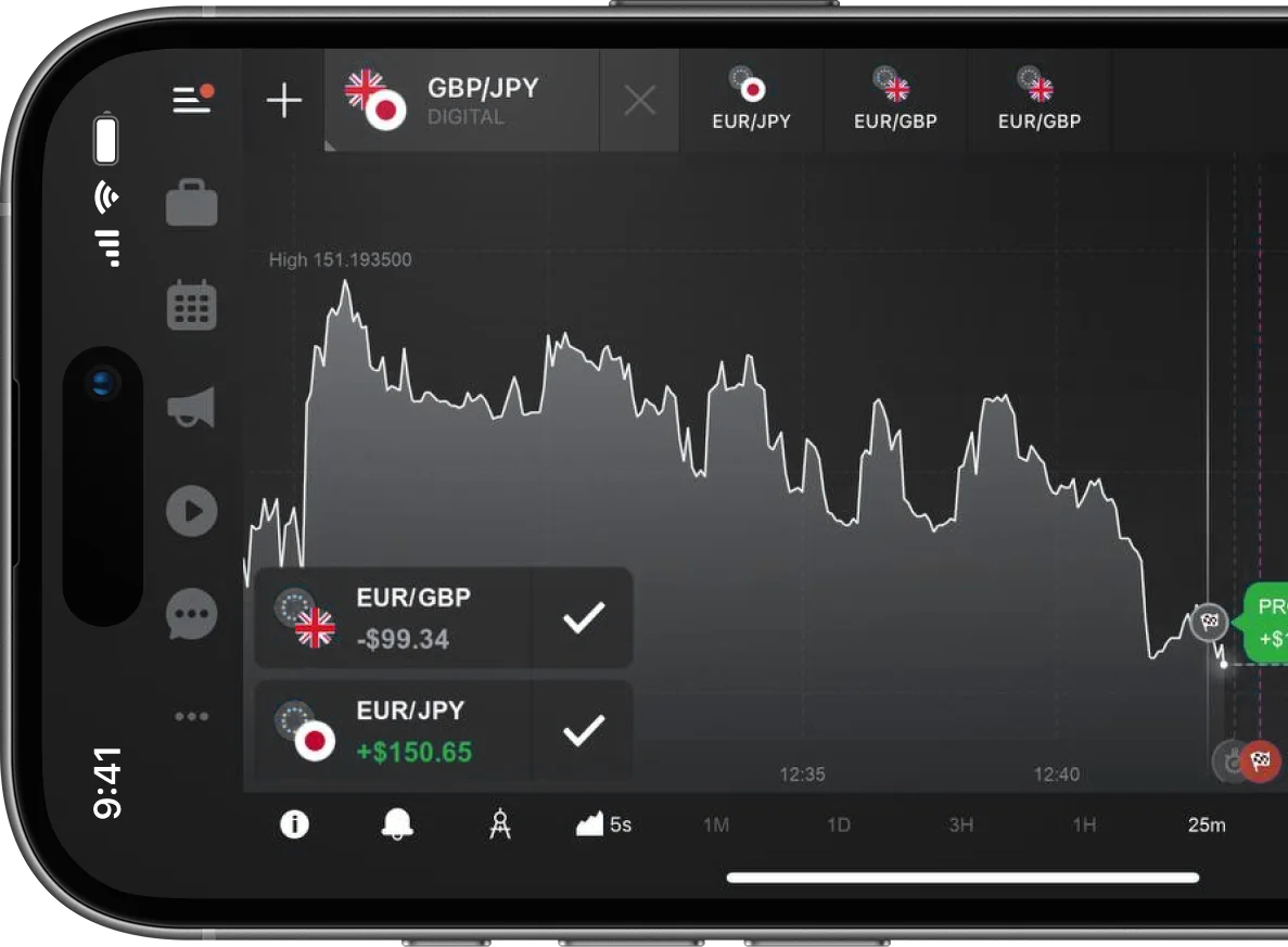 Quadcode mobile trading app in landscape view