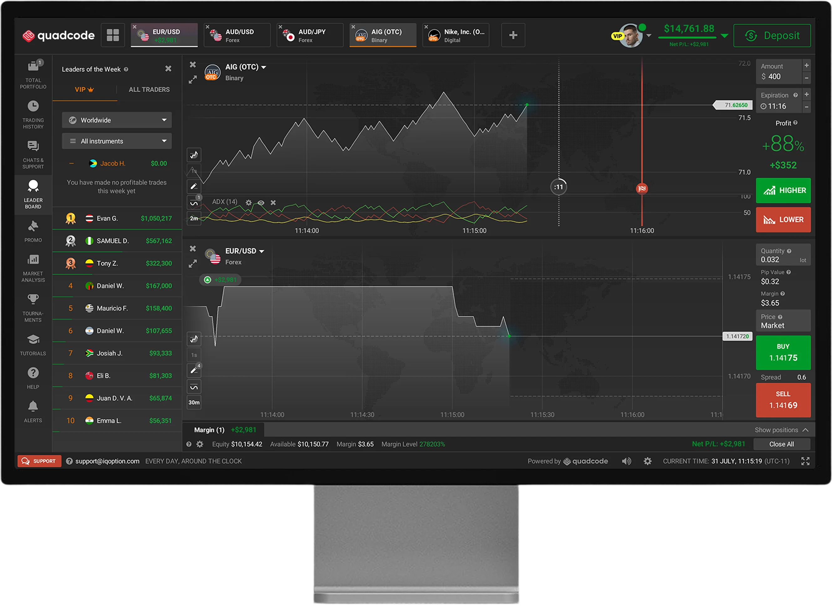 Quadcode desktop trading platform interface